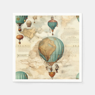 Serviette En Papier Globe Vintage Montgolfière Carte Antique