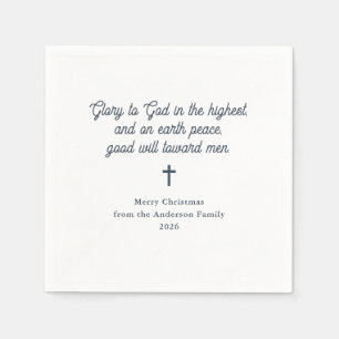 Serviette En Papier Gloire à Dieu Noël blanc et bleu marine