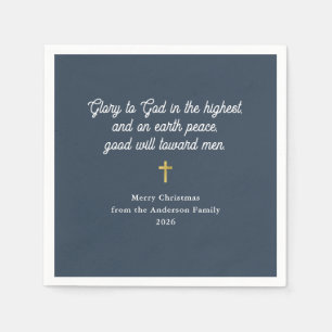 Serviette En Papier Gloire à Dieu   Noël Navy Blue et Or