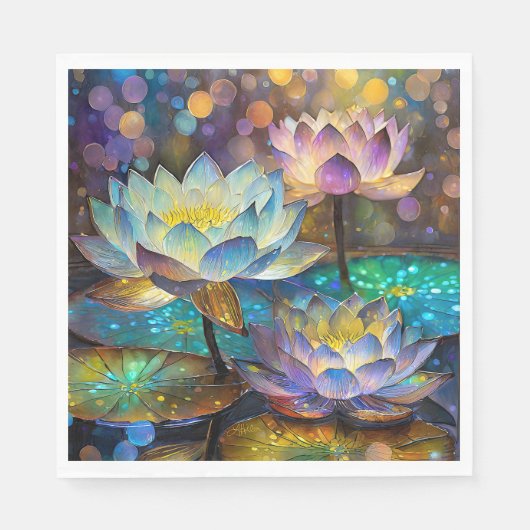 Serviette En Papier Glowing Lotus Flowers Trio (Devant)