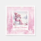 Serviette En Papier Glowing Pink Snowman Winter Forest Christmas  (Devant)