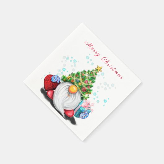 Serviette En Papier Gnome avec sapin de Noël Casquette et serviettes c (Coin)