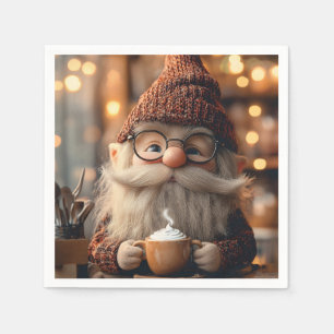 Serviette En Papier Gnome confortable jouissant d'une coupe de cacao c