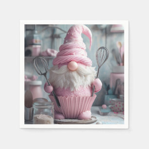 Serviette En Papier Gnome Cupcake à pâtisserie rose adorable