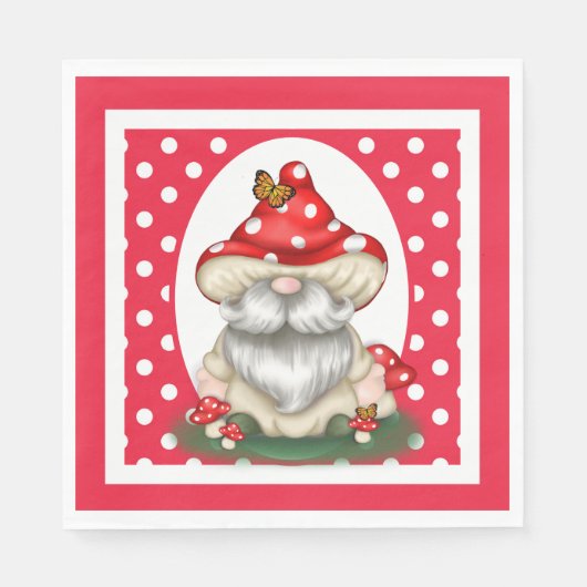 Serviette En Papier Gnome de champignon à pois rouge (Devant)