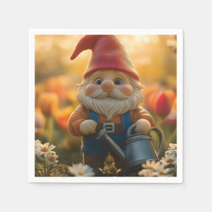 Serviette En Papier Gnome de jardin adorable avec canne d'eau