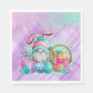 Serviette En Papier Gnome De Lapin De Pâques Avec Oeufs De Panier