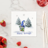 Serviette En Papier Gnome de Noël bleu avec arbre (En situation)