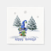 Serviette En Papier Gnome de Noël bleu avec arbre (Devant)
