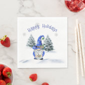 Serviette En Papier Gnome de Noël bleu avec horloge (En situation)