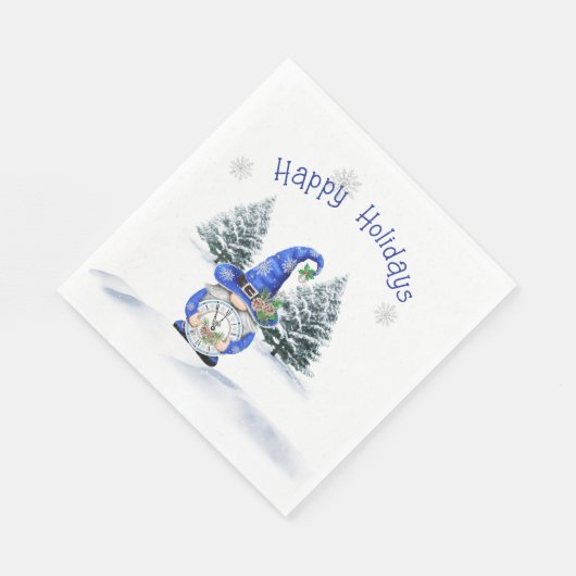 Serviette En Papier Gnome de Noël bleu avec horloge (Coin)