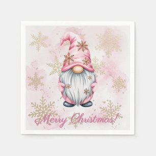 Serviette En Papier Gnome de Noël rose Flocons d'or