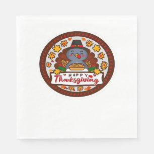 Serviette En Papier Gnome de Thanksgiving mignon avec Turquie Illustra