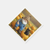 Serviette En Papier Gnome Farmer et Black Kitten en Citrouille (Coin)