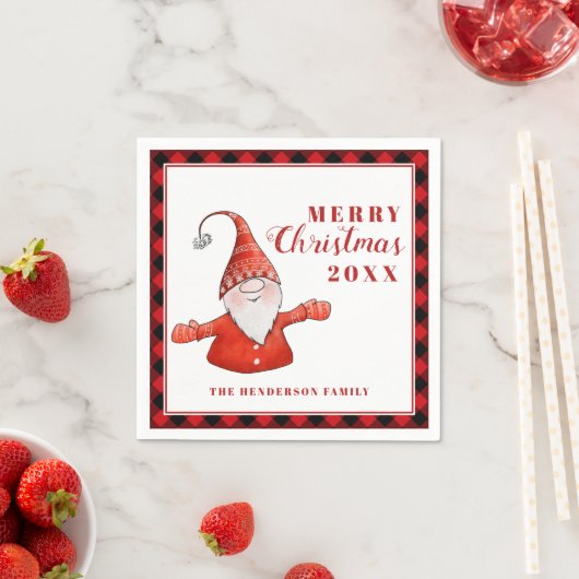 Serviette En Papier Gnome mignon moderne Personnalisé Joyeux Noël (En situation)