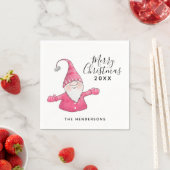 Serviette En Papier Gnome mignonne en rose Joyeux Noël (En situation)