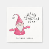 Serviette En Papier Gnome mignonne en rose Joyeux Noël (Devant)