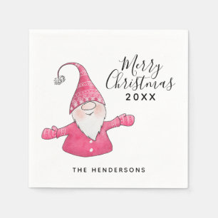 Serviette En Papier Gnome mignonne en rose Joyeux Noël