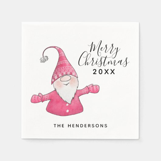 Serviette En Papier Gnome mignonne en rose Joyeux Noël (Devant)