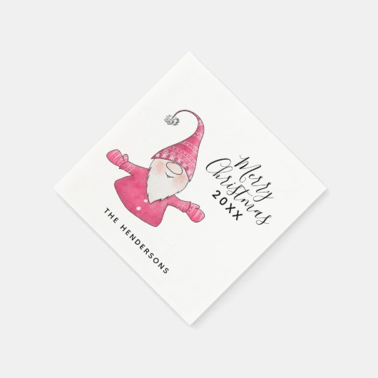 Serviette En Papier Gnome mignonne en rose Joyeux Noël (Coin)