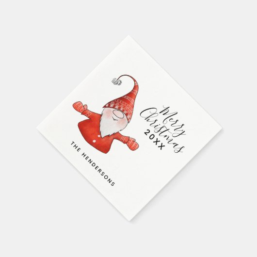 Serviette En Papier Gnome mignonne en rouge Joyeux Noël (Coin)