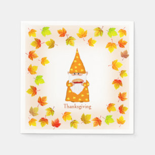 Serviette En Papier Gnome mignonne et feuilles d'automne colorées