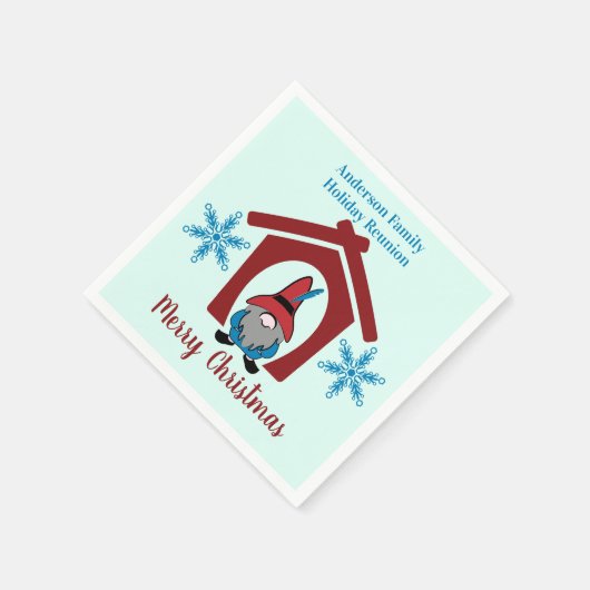 Serviette En Papier Gnome Noël Snowflakes Rouge Bleu personnalisé (Coin)
