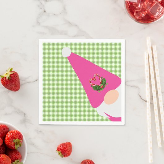 Serviette En Papier gnome rose noël vert checker fun festif (En situation)