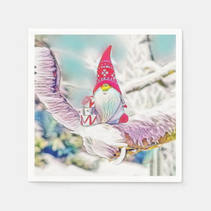 Serviette En Papier Gnome vintage avec chapeau rouge dans un arbre aqu