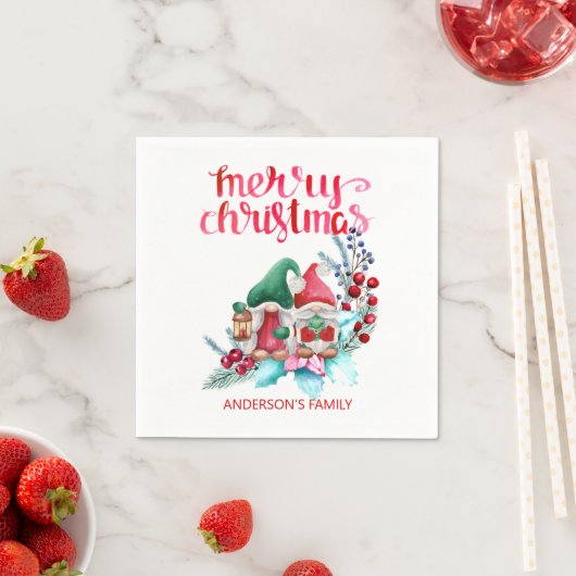Serviette En Papier Gnomes avec Casquettes rouges et verts (En situation)