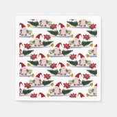 Serviette En Papier Gnomes de Noël festifs, Poinsettia et cloches (Devant)