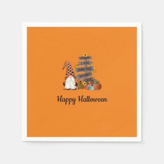 Serviette En Papier Gnomes d'Halloween, Orange, Halloween d'automne (Devant)