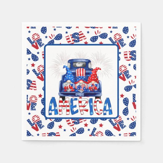 Serviette En Papier Gnomes du 4 juillet (Devant)