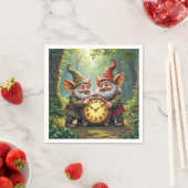 Serviette En Papier Gnomes Forestiers Avec Ancienne Horloge (En situation)