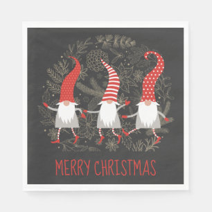 Serviette En Papier Gnomes Joyeux Noël blanc