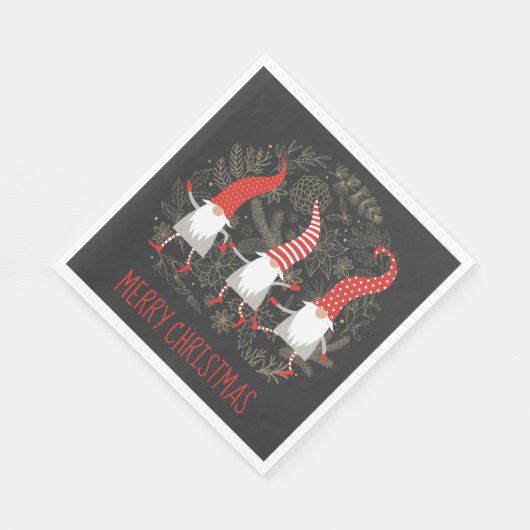 Serviette En Papier Gnomes Joyeux Noël blanc (Coin)