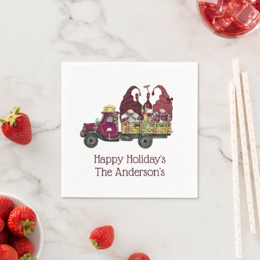 Serviette En Papier Gnomes personnalisés Vin Camion Noël (En situation)