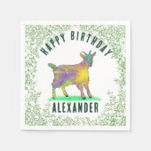 Serviette En Papier Goat Farm Animal Joyeux Anniversaire ajouter Nom (Devant)