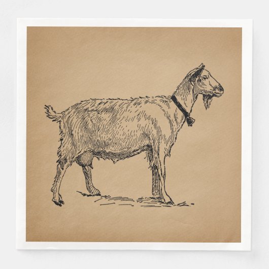 Serviette En Papier Goat with Bell Illustration Antique Aged Brown (Devant)