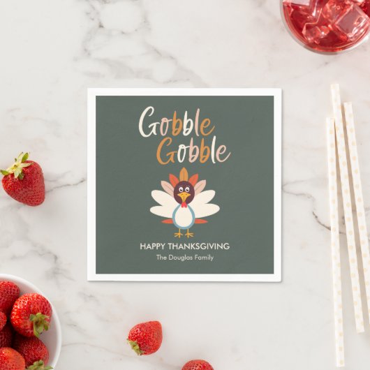 Serviette En Papier Gobble Gobble Thanksgiving Party Napkins (En situation)