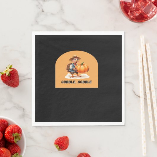 Serviette En Papier Gobble, Gobble Thanksgiving Turquie avec Cl Citrou (En situation)