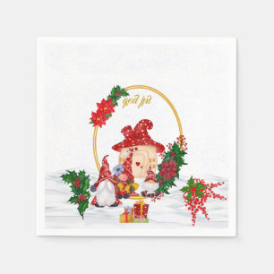 Serviette En Papier God Jul Swedish Gnomes Red Family