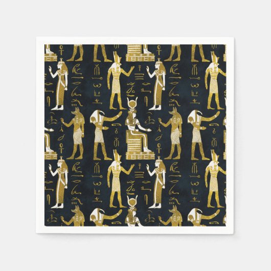 Serviette En Papier Gods égyptiens Or et blanc sur verre foncé (Devant)