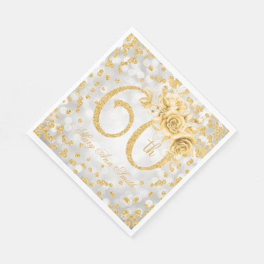 Serviette En Papier Gold 60e anniversaire Floral Silver Lumières (Coin)