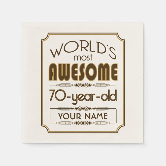 Serviette En Papier Gold 70th Anniversaire Célébration Monde meilleur  (Devant)