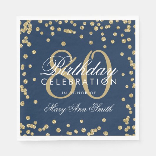 Serviette En Papier Gold 80e anniversaire Parties scintillant Confetti (Devant)