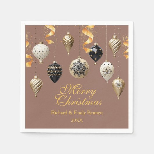 Serviette En Papier Gold and Black Christmas Baubles (Devant)