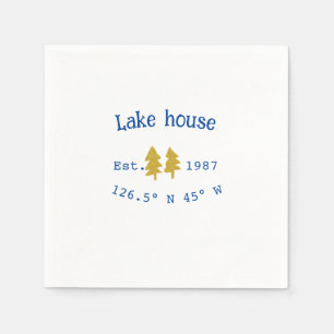 Serviette En Papier Gold arbre bleu maison lac ajouter la date de coor