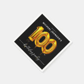 Serviette En Papier Gold Balloon Black 100e fête d'anniversaire (Coin)