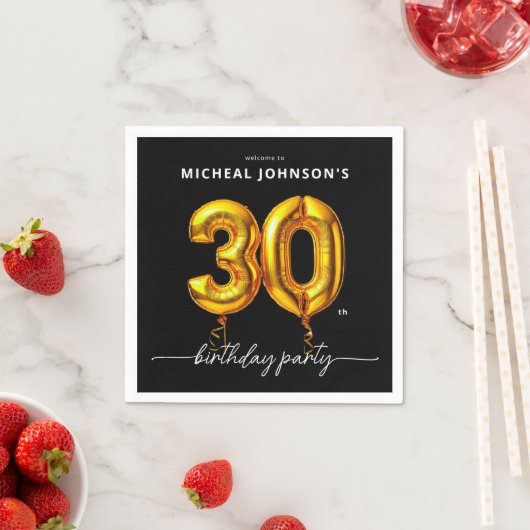 Serviette En Papier Gold Balloon Black 30th Birthday Party (En situation)